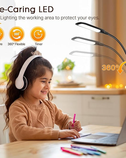 Syrinx LED Desk Lamp with Clamp, Eye-caring Desk Lamps for Home Office with Remote Control, Gooseneck Desk Light with 5 Color Flexible Adjustable Lighting, 10W Table Lamp for Study Drafting Nail - LeafyLoom