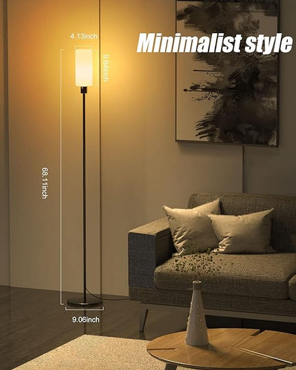 Floor Lamp for Living Room, Glass Lampshade Modern Standing Floor Lamp, 68 Inches Tall with E26 Socket for Office, Bedroom, Reading or Work - Black with White Lampshade, Bulb Not Included - LeafyLoom