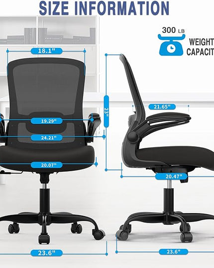 Office Chair, Ergonomic Desk Chair with Adjustable Lumbar Support, High Back Mesh Computer Chair with Flip-up Armrests-BIFMA Passed Task Chairs, Executive Chair for Home Office - LeafyLoom