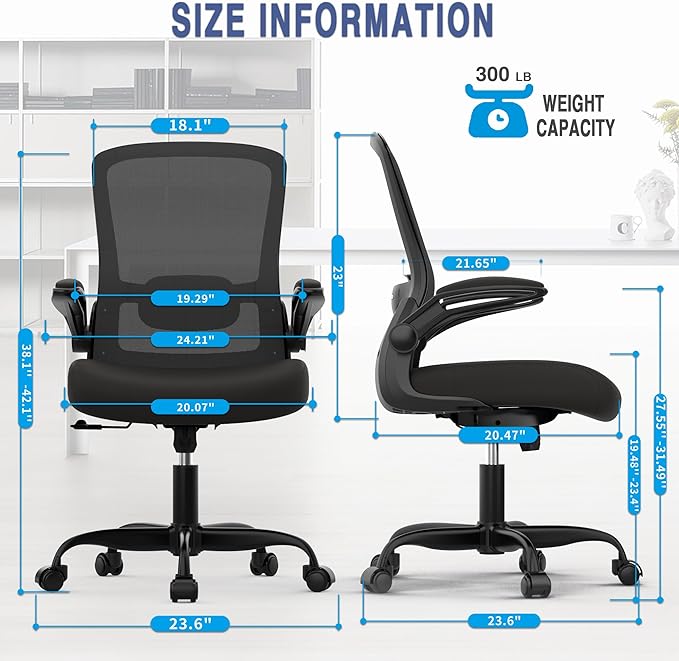 Office Chair, Ergonomic Desk Chair with Adjustable Lumbar Support, High Back Mesh Computer Chair with Flip-up Armrests-BIFMA Passed Task Chairs, Executive Chair for Home Office - LeafyLoom