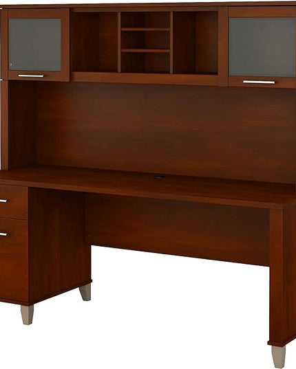 Bush Furniture Somerset 72W Office Desk with Drawers and Hutch in Hansen Cherry - LeafyLoom