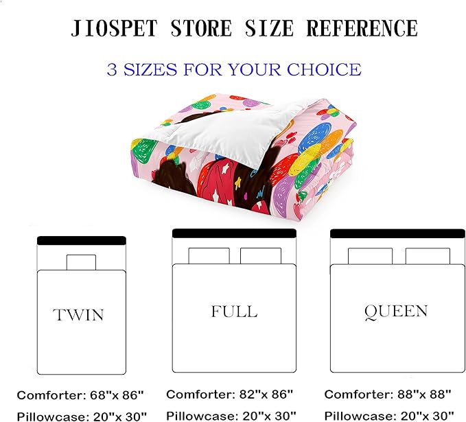 Black Girl Full Size Comforter Sets for Girls, African Black Girl Full Size Comforter Sets Girls Room Cute Full Size Comforter Set Pink Princess Full Size Bedding Set, Full (1 Comforter 2 Pillowcases) - LeafyLoom