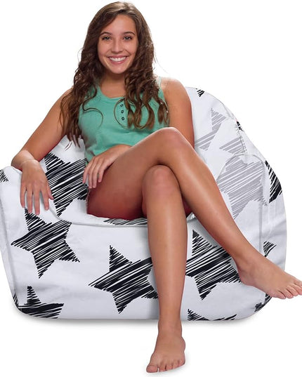 Posh Creations Structured Comfy Bean Bag Chair for Gaming, Reading, and Watching TV, Malibu Lounge, Canvas - Sketchy Stars - LeafyLoom