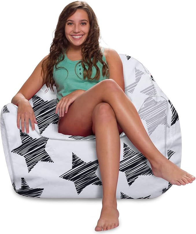 Posh Creations Structured Comfy Bean Bag Chair for Gaming, Reading, and Watching TV, Malibu Lounge, Canvas - Sketchy Stars - LeafyLoom