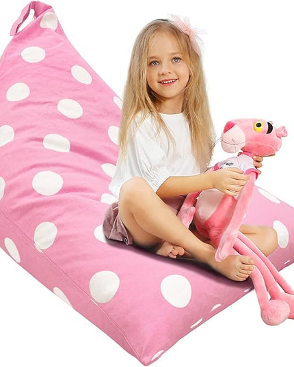 Aubliss Stuffed Animal Storage Bean Bag Chairs Cover, 50"x 35" Extra Large Bean Bags Chair for Kids & Adults, Beanbag Toy Storage for Boys Girls - Premium Cotton Canvas Pink Dot - LeafyLoom