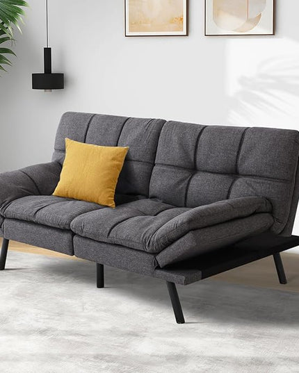 MUUEGM Futon Sofa Bed Couch - Convertible Sofa Bed, Loveseat Sleeper Sofa with Adjustable Backrest, Memory Foam Folding Futon for Living Room, Small Space, Apartment, Office, Grey - LeafyLoom