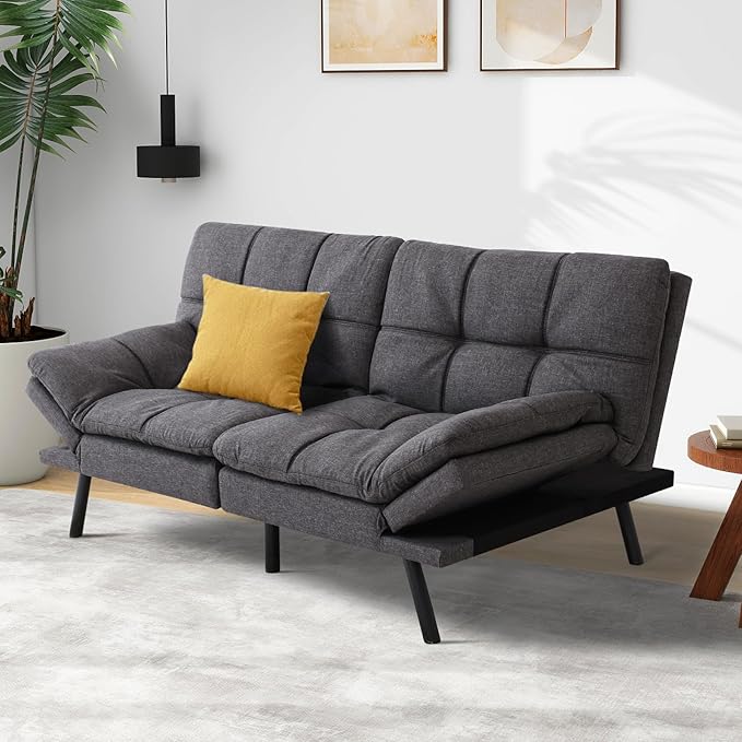 MUUEGM Futon Sofa Bed Couch - Convertible Sofa Bed, Loveseat Sleeper Sofa with Adjustable Backrest, Memory Foam Folding Futon for Living Room, Small Space, Apartment, Office, Grey - LeafyLoom