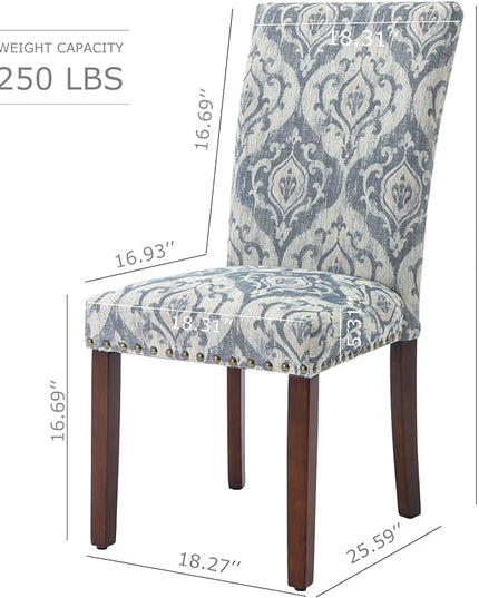 COLAMY Upholstered Parsons Dining Chairs Set of 2, Fabric Dining Room Kitchen Side Chair with Nailhead Trim and Wood Legs - Blue/White Flower - LeafyLoom