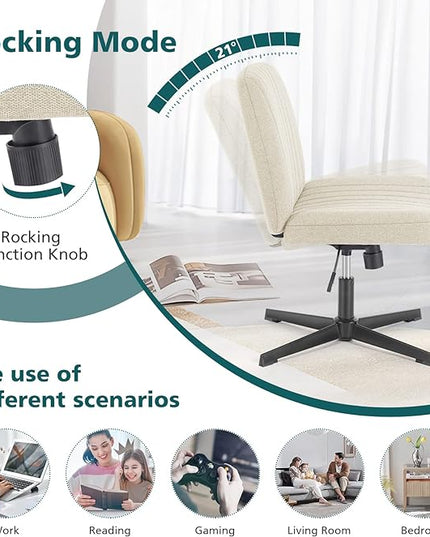 OLIXIS Cross Legged Armless Wide Adjustable Swivel Padded Home Office Desk Chair, Beige - LeafyLoom