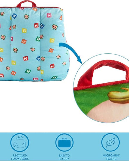 Idea Nuova Cocomelon Kids Mink Plush Bean Bag Chair with Piping & Top Carry Handle , Large - LeafyLoom