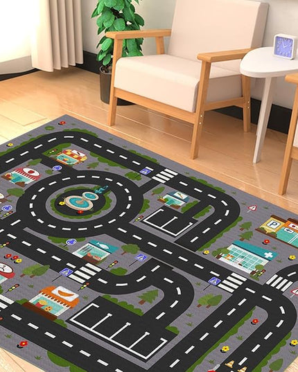 Analog ABC Kids Rug Playroom Car Rug Play Mat City Life Road Rug for Cars Fun City Map for Carpet for Bedroom Boys (31 * 47 inches, Night City) - LeafyLoom