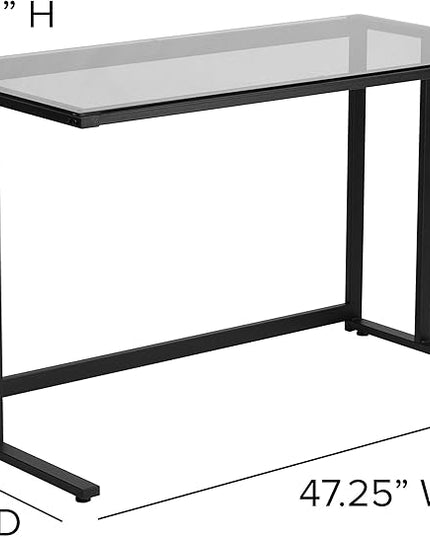 Flash Furniture Singleton Glass Desk with Black Pedestal Metal Frame - LeafyLoom