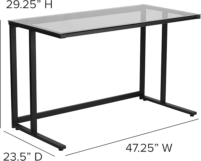 Flash Furniture Singleton Glass Desk with Black Pedestal Metal Frame - LeafyLoom