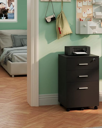 Maxtown 3 Drawer File Cabinet, Wood Filing Cabinet for Home Office, File Cabinet Office Drawer with Lock, Rolling Filing Cabinet for A4/Letter Size, Oak Grain - LeafyLoom