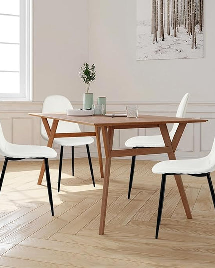 FurnitureR Dining Chairs Set of 4, Fabric Comfy Seat Armless Side Chairs with Metal Legs Mid Century for Home Kitchen Reception Room, Beige - LeafyLoom