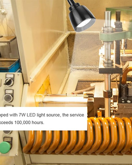 CHICIRIS 7W LED Machine Tool Lamp, Metal LED Working Light with Magnetic Base, Flexible Gooseneck Work Lamp, for Reading Lamp, Headboard CNC Punching Machine US Plug - LeafyLoom