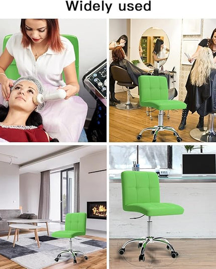 360° Office Desk Chair,PU Adjustable Rolling Task Chair with Backrest for Barber,Office,Home, Computer,360° Swivel,Armless (Light Green) - LeafyLoom