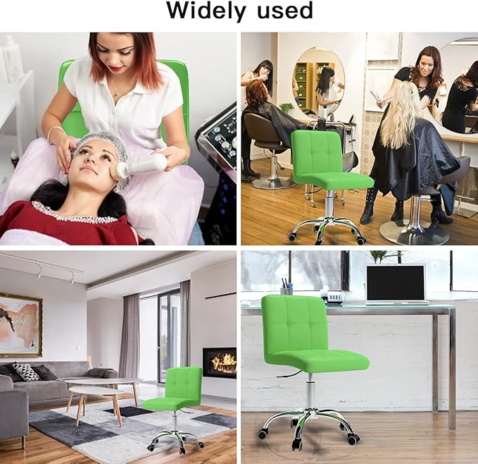 360° Office Desk Chair,PU Adjustable Rolling Task Chair with Backrest for Barber,Office,Home, Computer,360° Swivel,Armless (Light Green) - LeafyLoom