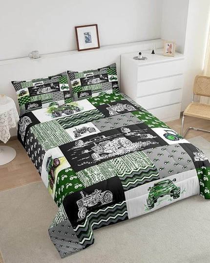 Erosebridal Green Tractor Comforter Set Full Size Farm Vehicle Truck Bedding Set Cartoon Equipment Construction Harvester Down Comforter for Kids Boys Car Bedroom Decor with 2 Pillowcases, Grey - LeafyLoom