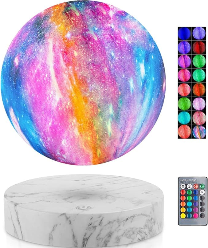 VGAzer Levitating Moon Lamp,Floating and Spinning in Air Freely with 3D Printing LED Moon Light Has 16 Colors 20 Modes for Unique Christmas Gifts,Room Decor (Marble Base 16 Colors Galaxy Moon) - LeafyLoom