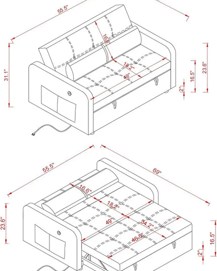 Velvet Tufted Convertible Pull Out Sofa Bed , 3 in 1 Multi-Functional Futon Lounge Chair Sleeper Couch Bed, Pullout Sofá with Adjustable Backrest and USB Ports for Living Room Small Space Apartment - LeafyLoom
