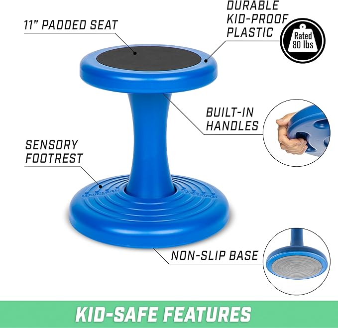 GoSports Wobble Chair - Sensory Stool for Active Kids - ADHD Chair for Classrooms or Home - 14 or 18 Inch Stool - LeafyLoom