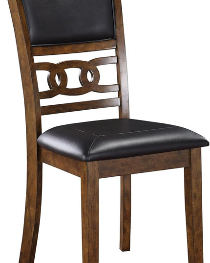 New Classic Furniture Gia Dining Chair (Set of Four), Black PU Upholstered Seat & Back Rest, Brown - LeafyLoom