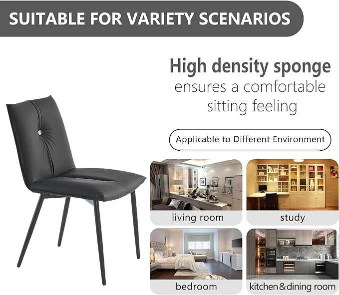 YOUTASTE Black Dining Chairs Set of 2 Modern Upholstered Kitchen Chairs with Back and Metal Legs,Soft Padded Side Chairs Dinner Chairs with Metal Legs for Living Room Bedroom - LeafyLoom