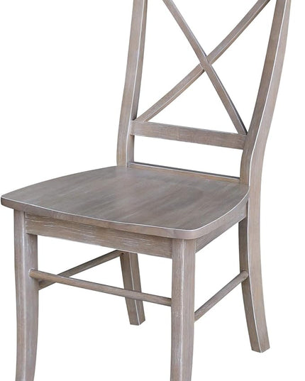 International Concepts Set of Two X-Back Solid Wood Seats Dining Chairs, Washed Gray Taupe - LeafyLoom