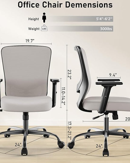 Office Chair, Ergonomic Desk Chair with Adjustable High Back, Breathable Mesh Computer Chair with Adjustable Armrests, Rolling Swivel Comfy Task Chairs, Executive Chair for Home Office - LeafyLoom