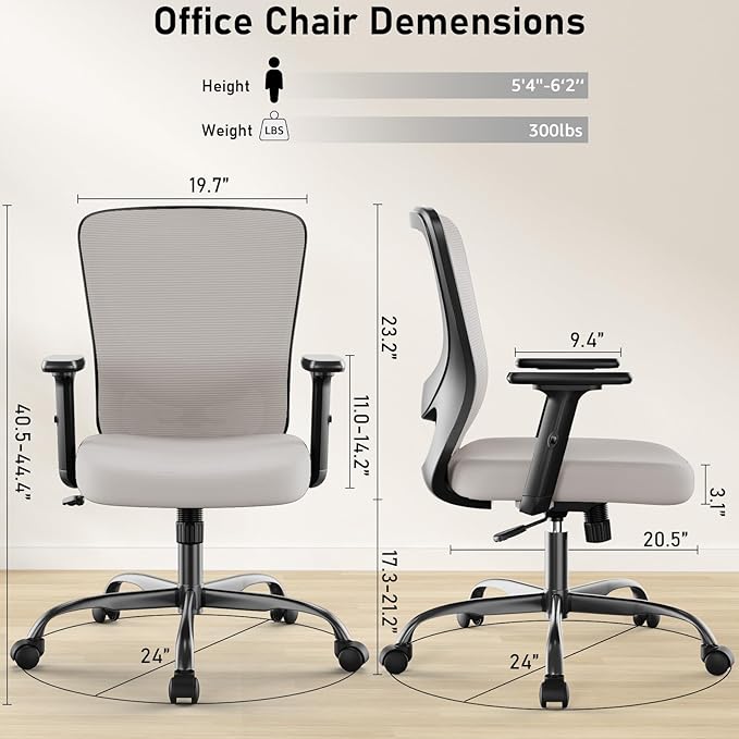 Office Chair, Ergonomic Desk Chair with Adjustable High Back, Breathable Mesh Computer Chair with Adjustable Armrests, Rolling Swivel Comfy Task Chairs, Executive Chair for Home Office - LeafyLoom