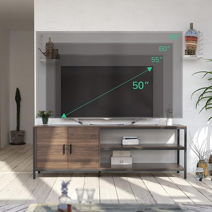 Novilla Retro Farmhouse TV Stand for TVs up to 65 Inches, Living Room Entertainment Center for Flat/Curved Screen, 58 Inches, Walnut - LeafyLoom