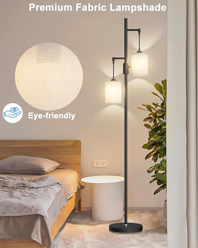 Lightdot 65IN Dimmable Tree Floor Lamp, Mid Century Modern Standing Lamps with 2 E26 3000K LED Bulbs, Industrial Tall Floor Lamp for Living Room - LeafyLoom