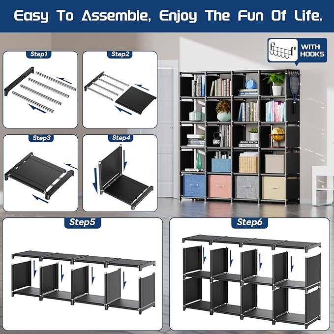 Mavivegue 20 Cube Book Shelf, Storage Organizer, Large DIY Bookcase, Metal Cube Bookshelf, Cubbies Closet Storage Organizer Shelves for Bedroom,Living Room,Home,Office - LeafyLoom