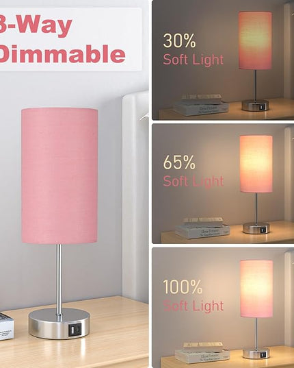 AKASUKI Table Lamp for Bedroom, 3 Way Dimmable Touch Lamp with Dual Charging Station, Small Bedside Lamps for Night Stands, Living Room, Office(LED Bulb Included) - LeafyLoom