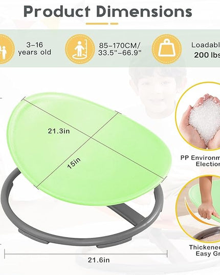 Autism Kids Swivel Chair,Sit and Spin Chair for Kids,ADHD Sensory Integration Therapy,Training Body Coordination,Wobble Disk for Toddlers,Improve Focus,Metal Base Non Slip Safer（Green） - LeafyLoom