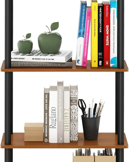 Furinno (99557LC/BK) Turn-N-Tube 4-Tier Multipurpose Shelf Display Rack - Light Cherry/Black - LeafyLoom