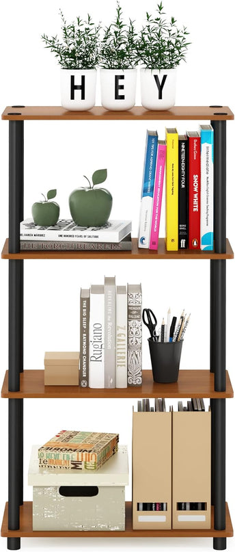 Furinno (99557LC/BK) Turn-N-Tube 4-Tier Multipurpose Shelf Display Rack - Light Cherry/Black - LeafyLoom