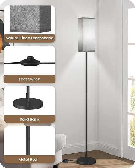 Floor Lamp, Pole Lamp with Foot Switch, Modern Standing Lamp Lampshade, Minimalist Freestanding Lamp (Bulb Not Included), for Living Room, Bedroom Office FCC Listed, Black and Gray H07LD05 - LeafyLoom