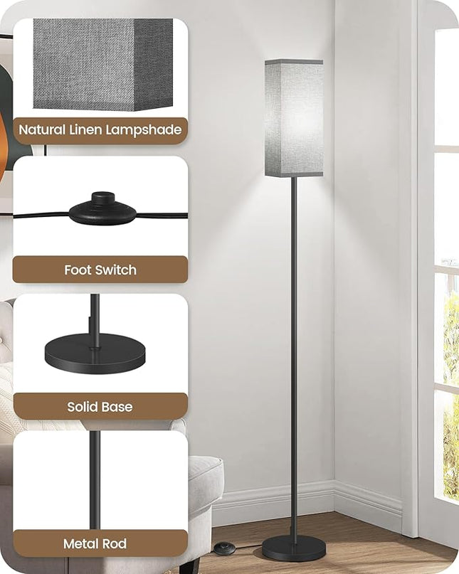 Floor Lamp, Pole Lamp with Foot Switch, Modern Standing Lamp Lampshade, Minimalist Freestanding Lamp (Bulb Not Included), for Living Room, Bedroom Office FCC Listed, Black and Gray H07LD05 - LeafyLoom