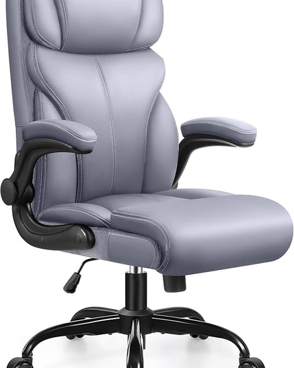 Office Chair, Ergonomic Big and Tall Computer Desk Chairs, Executive Breathable Leather Chair with Adjustable High Back Flip-up Armrests, Lumbar Support Swivel PC Chair with Rocking Function - LeafyLoom