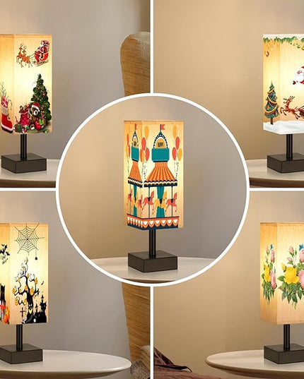 Small Table Lamp for Bedroom - Bedside Lamps for Nightstand, Minimalist Night Stand Light Lamp with Square Fabric Shade, Desk Reading Lamp for Kids Room Living Room Office Dorm - LeafyLoom
