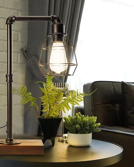 CONCA Industrial Steampunk Table Lamp, Edison Bulb, Metal, A-Black, 19.6x11.7x5.35 inches, 3 lbs, E26 Base, 800 Lumen, 120V - LeafyLoom