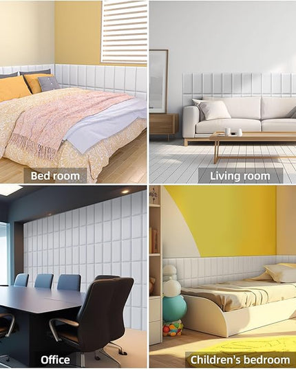 Peel and Stick Headboard White Upholstered Wall Panels, 4 Panels Sized 7.8" x 15.7", 3D Anti-Collision Soundproof Self-Adhesive Wall Panel for Bedroom，Living Room - LeafyLoom
