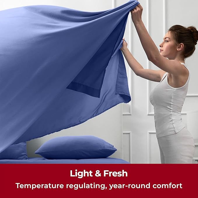 Mellanni Split King Sheets Set - 5 PC Iconic Collection Bedding Sheets & Pillowcases - Hotel Luxury, Extra Soft, Cooling Bed Sheets - Deep Pocket up to 16 inch (Split King, Blue Nova) - LeafyLoom
