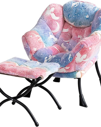 Welnow Toddler Kids Lazy Chair with Ottoman, Glow in The Dark Accent Comfy Lounge Children Armchair Couch with Removable Cover, Detachable Reading Chair with Footrest for Boy or Girl - LeafyLoom