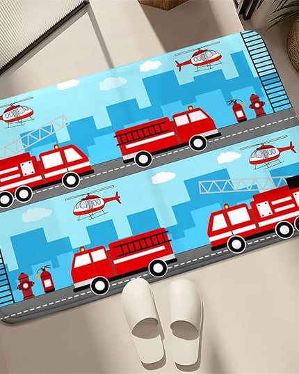 Car Rug Play Mat Car Rug Play Mat Car Rug for Boys Room Fire Fighting Truck Red Car Printed Rug Play Rug for Cars and Trucks Play Rugs for Kids Rooms,Light Blue 2'×3' - LeafyLoom