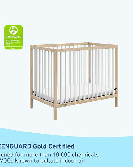 Graco Teddi 4-in-1 Convertible Mini Crib with Bonus Water-Resistant Mattress (Natural with White) – GREENGUARD Gold Certified, 2.75-Inch Mattress Included, Convenient Size, Easy 30-Minute Assembly - LeafyLoom