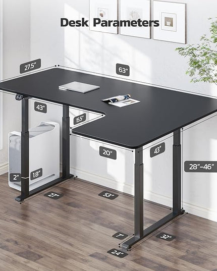 Dripex Standing Desk, 63"/ 71" L Shaped Desk Adjustable Height, Electric Corner Stand Up Desk Large Home Office Desk Computer Workstation, Dual Motor Sit Stand Desk 4 Legs, Super Stable - LeafyLoom