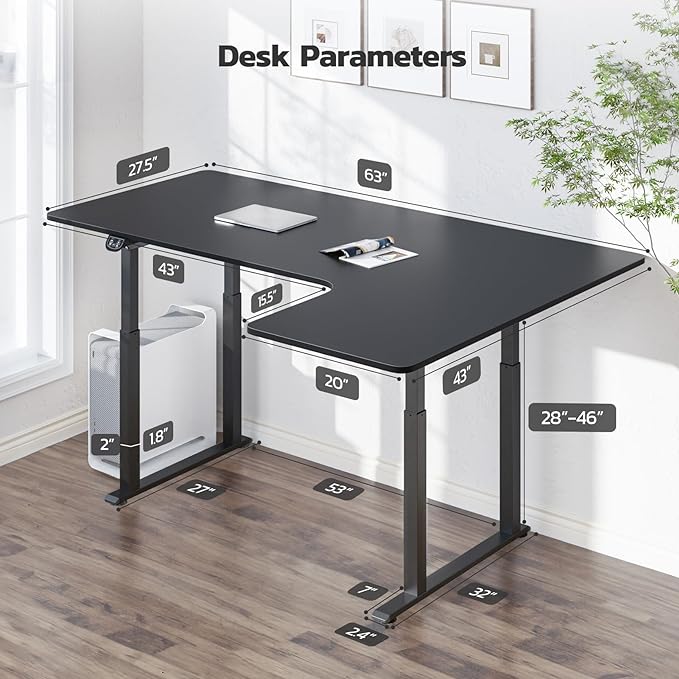 Dripex Standing Desk, 63"/ 71" L Shaped Desk Adjustable Height, Electric Corner Stand Up Desk Large Home Office Desk Computer Workstation, Dual Motor Sit Stand Desk 4 Legs, Super Stable - LeafyLoom